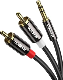 UGREEN RCA to 3.5mm Cable Stereo Phono to 3.5mm Mini Jack Audio Lead 2M | Gold-Plated Red and White Aux Headphone Cord RCA Audio Y Splitter for Hi-Fi Amplifier Speaker DJ Controller Turntable TV Car