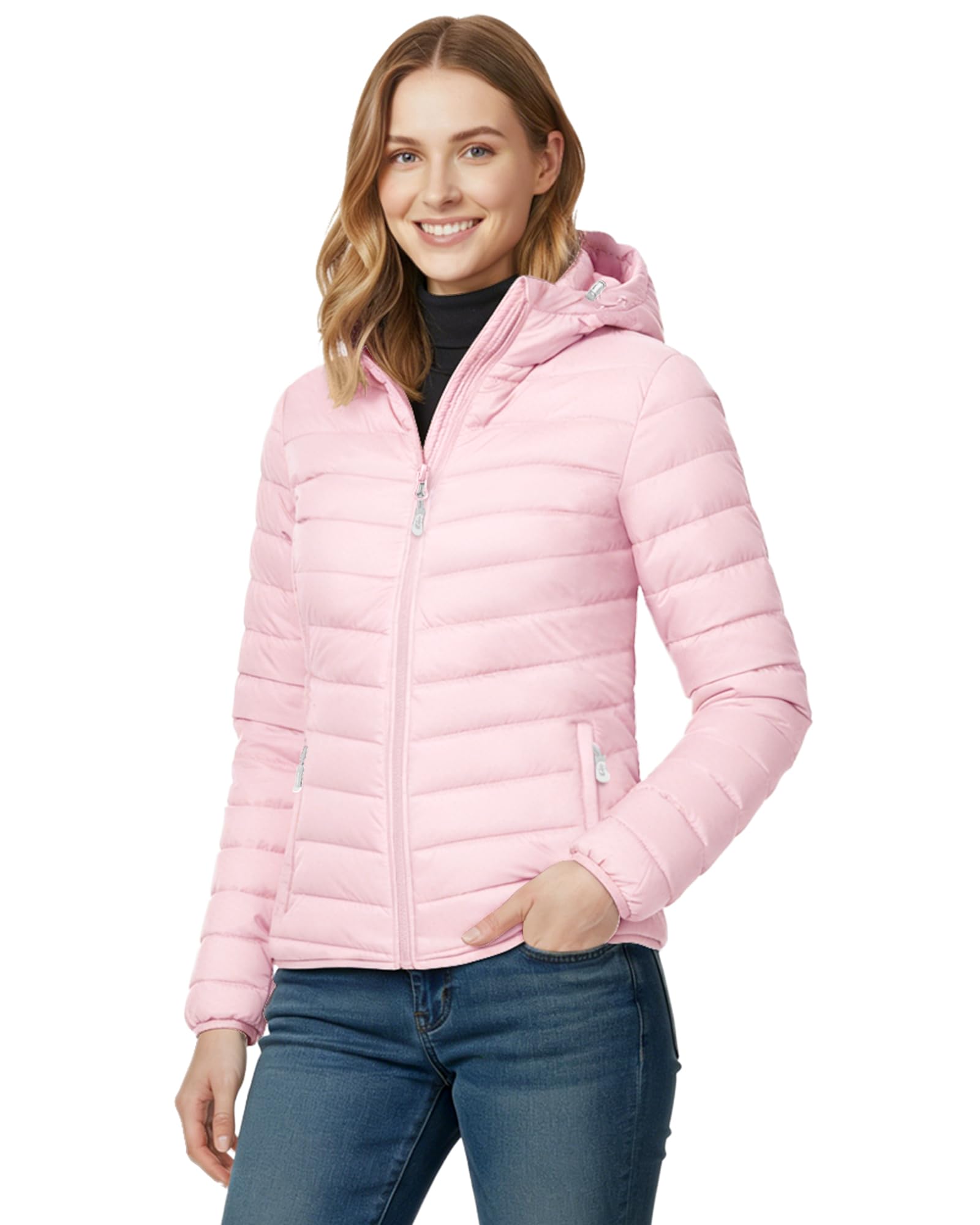 33,000ft Women's Lightweight Quilted Jacket with Pockets Lined Warm Hooded Outdo