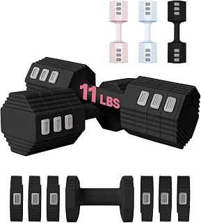 kisnbld Adjustable Dumbbell Set of 2, 11LB/15LB Each Adjustable Weights for Women Men at Home, Fast Adjusting Dumbbells Set with Anti-slip Design for Home Gym Strength Training Fitness Workouts