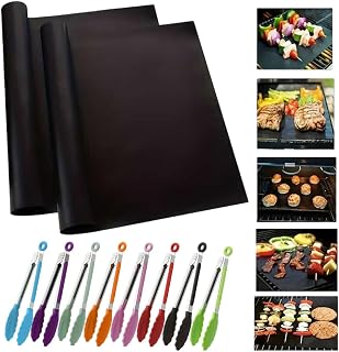 2 x Heavy Duty Non-Stick Oven Liners - BPA & PFOA Free for Electric Ovens, Gas Stoves, Microwaves, Charcoal and Gas Grills, 1 Tongs at Random