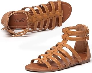 katliu Women's Gladiator Sandals Strappy Flat Sandals Two Ankle Buckle