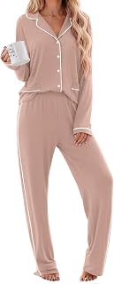 Ekouaer Conjunto de pijama de algodón para mujer, de manga larga