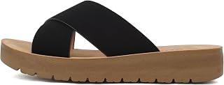 SODA LUCY ~ Sandali da donna Open Toe Flatform Platform Crisscross Band superiore Fashion Slide, nero, 38.5 EU
