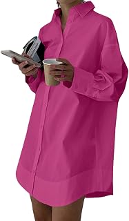 LYANER Women's V Neck Casual Shirt Dress