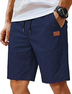 COOFANDY Men's Casual Shorts Cotton Elastic Waist Drawstring Shorts Lightweight Summer Beach Shorts