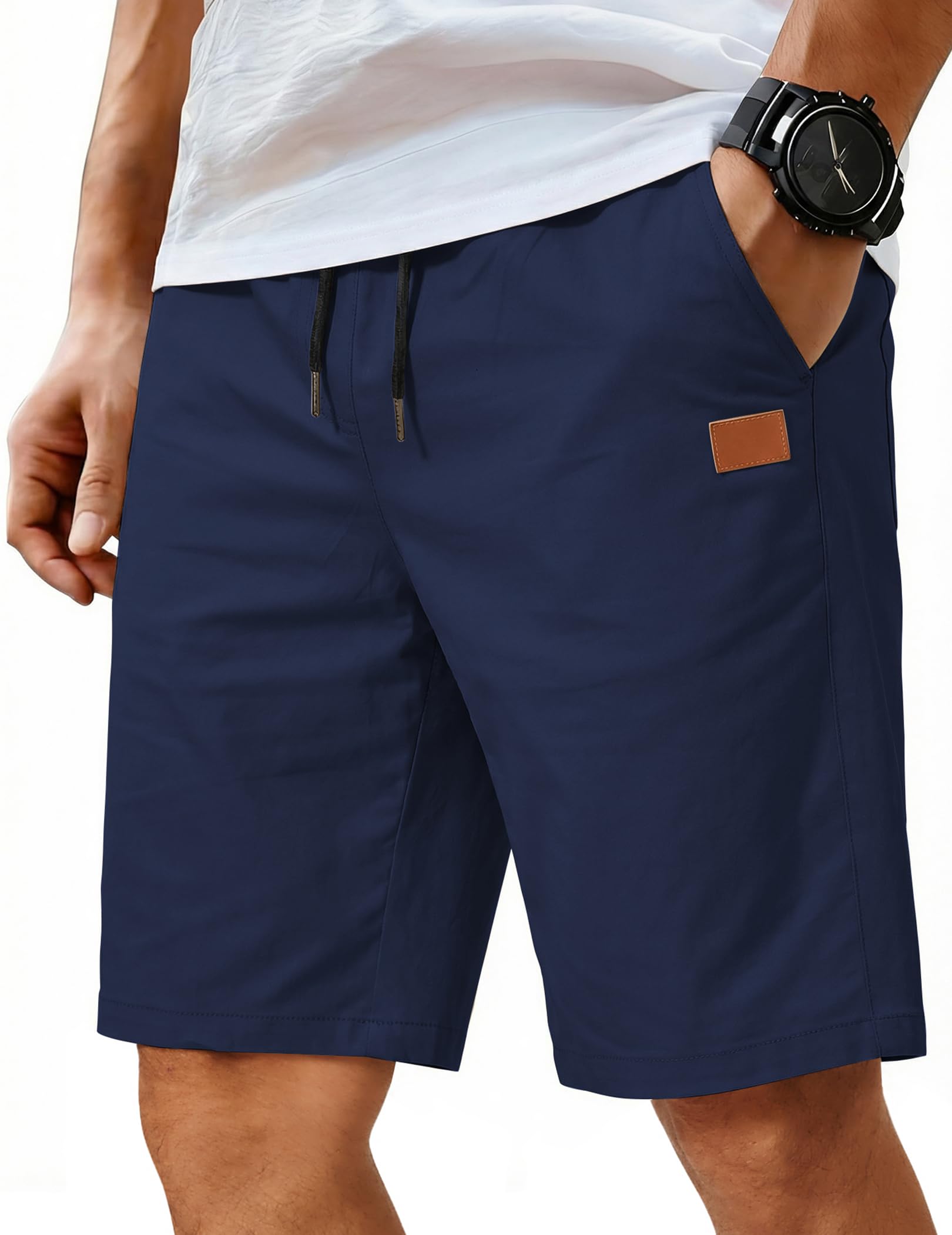 COOFANDY Men's Casual Shorts Cotton Elastic Waist Drawstring Shorts Lightweight 