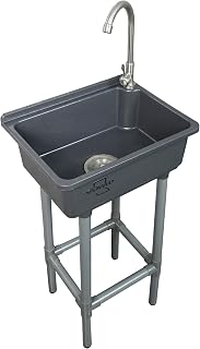 Freestanding Single Bowl Utility Sink, Kitchen Wall-Mounted Sink 16.9 x 12.8 Inch laundry tub With 1.26 faucet hole Plastic Sinks for Home Restaurant Dorm Garage Bathroom,Laundry slop sink (grey)