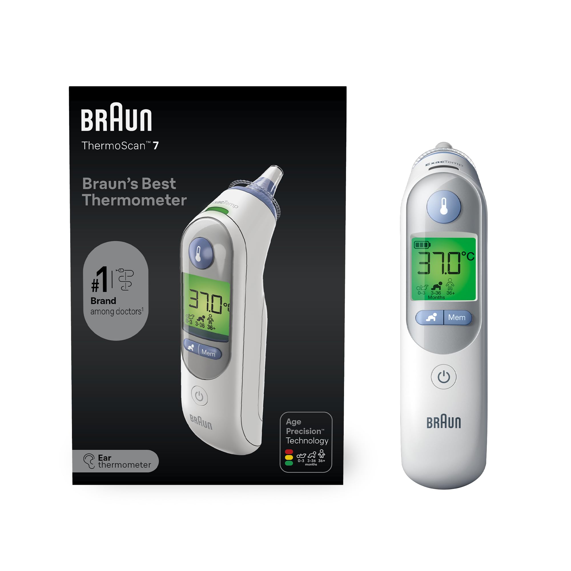 Braun ThermoScan 7 Ear thermometer | Age Precision Technology | Colour-coded Dig