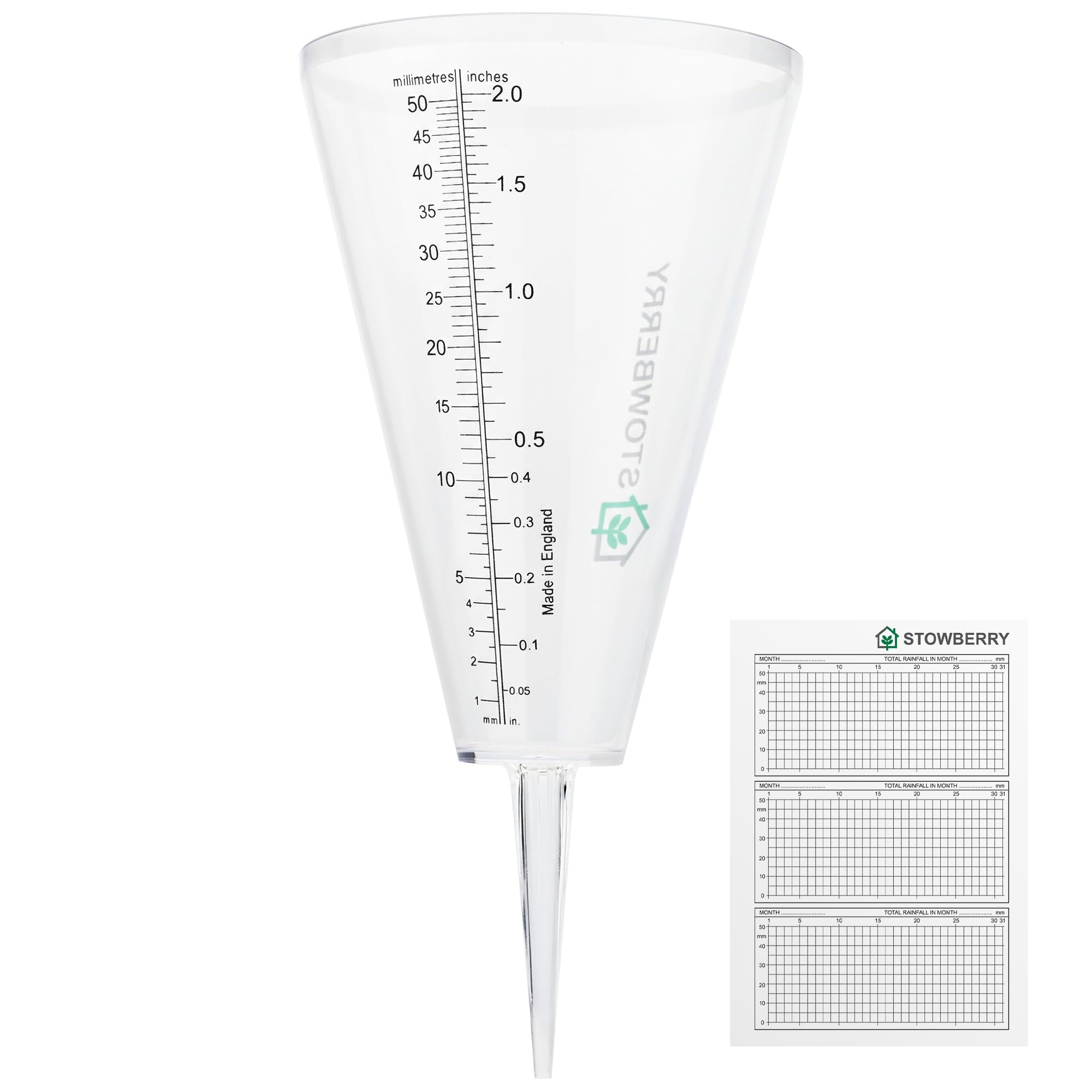 STOWBERRY Outdoor Rain Gauge for the Garden, Easy to Use & Read Rain Meter | The