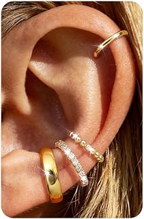 Morfetto Ear Cuff No Piercing for Women,4Pairs Fake Cartilage Earring Stack | Non-Tarnish, Lightweight Adjustable Ear Cuffs for Sensitive Ears, Comfortable Clip-On Fit for Fake Ear Piercings