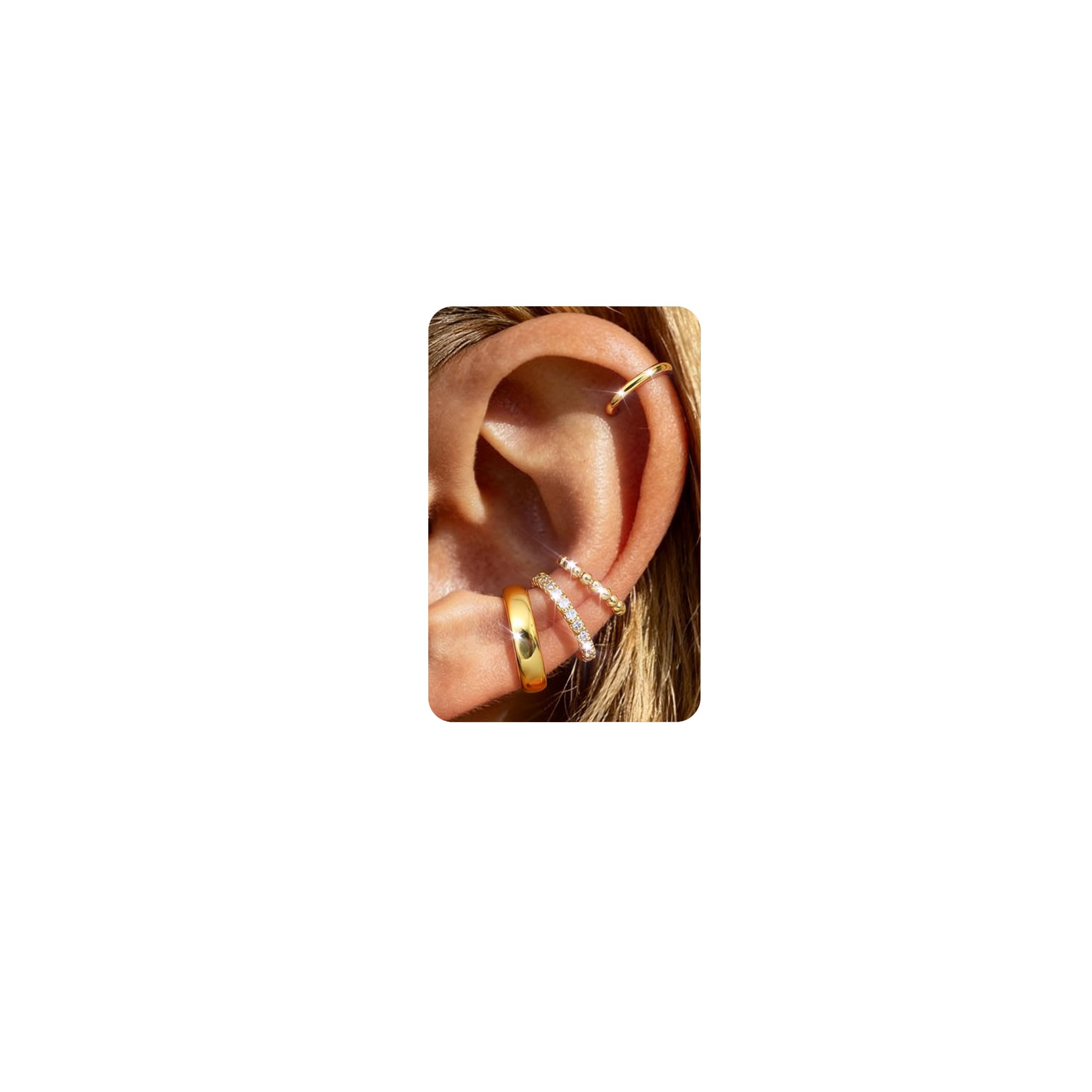 Morfetto Ear Cuff No Piercing for Women,4Pairs Fake Cartilage Earring Stack | No