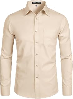 PARKLEES mens long sleeve dress shirt plain slim fit casual business formal button down shirt with pocket