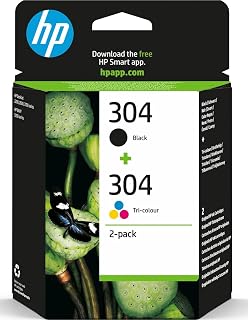 HP 304 Black & Tri-colour Original Ink Cartridges 2-Pack | Compatible with HP DeskJet 2200, 2600, 3700, HP Envy 5050, yield 120/100 pages (Black/Tri-colour) (3JB05AE)
