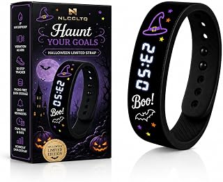 Halloween Limited Edition Alarm Clock for Heavy Sleepers Vibrating Wristband Vibration Wrist Bracelet Silent Shock Watch Best Wake Adhd Band Men's Digital up Extremely Deep with Deaf People (Black-4)