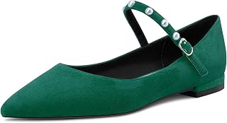 NobleOnly Women's Pointed Toe Mary Jane Low Heel Pumps Office Party Classic Buckle Shoes 1 cm Heels
