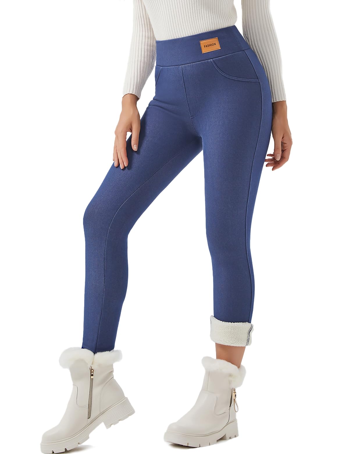 JK SUE JONES Fleece Lined Leggings Winter-Warm Thick Pants Women