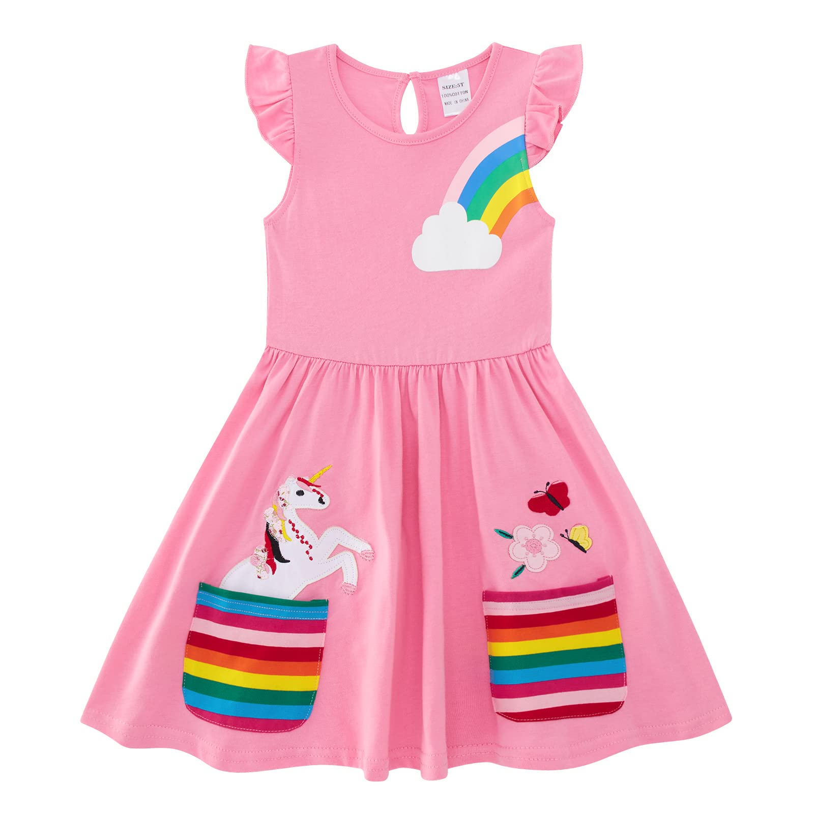 SFreeBo Little Girls Dresses Rainbow Long Sleeve/Sleeveless Dress Girls Cotton P
