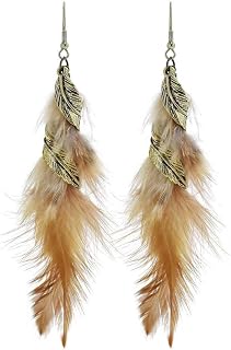 Feather for Women Dainty Handmade Long Feather Drop Earrings Dangle Boho Black/Red/Blue Feathers Earrings Trendy Jewelry Gift