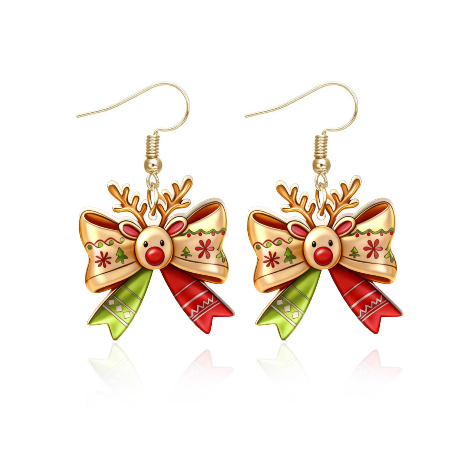 Christmas Dangle Earrings for Women Pearl Christmas Tree Candy Red Bow Snowflake