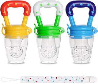 Baby Fruit Feeder JUYOO Weaning Dummies Set Include 3 Pcs Food Feeder Pacifiers with Pacifier Clips Teething Dummy for Babies Infant Toddlers
