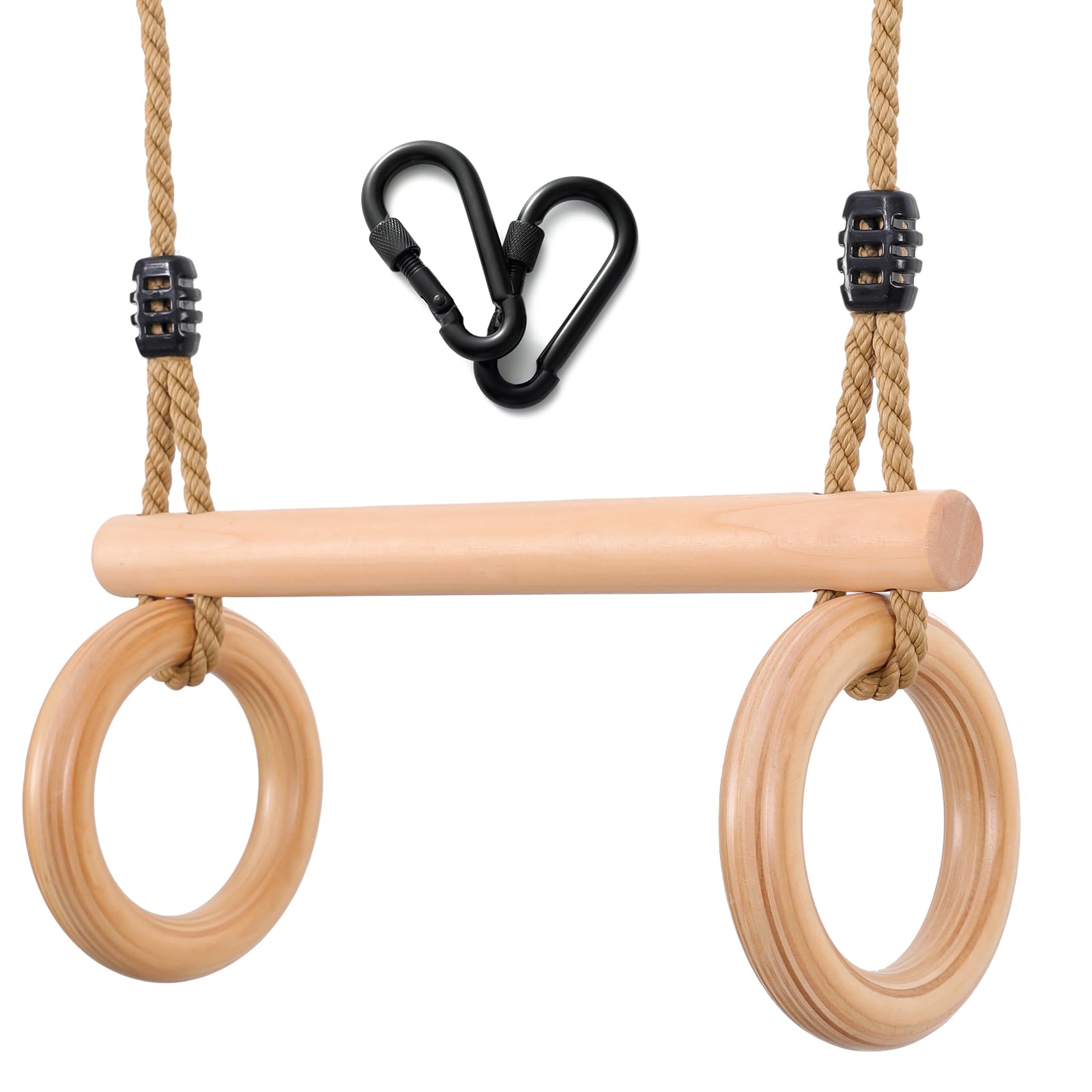 YAERSI Children's Trapeze Swing Bar with Wooden Gym Rings,Trapeze Bar for Swing 