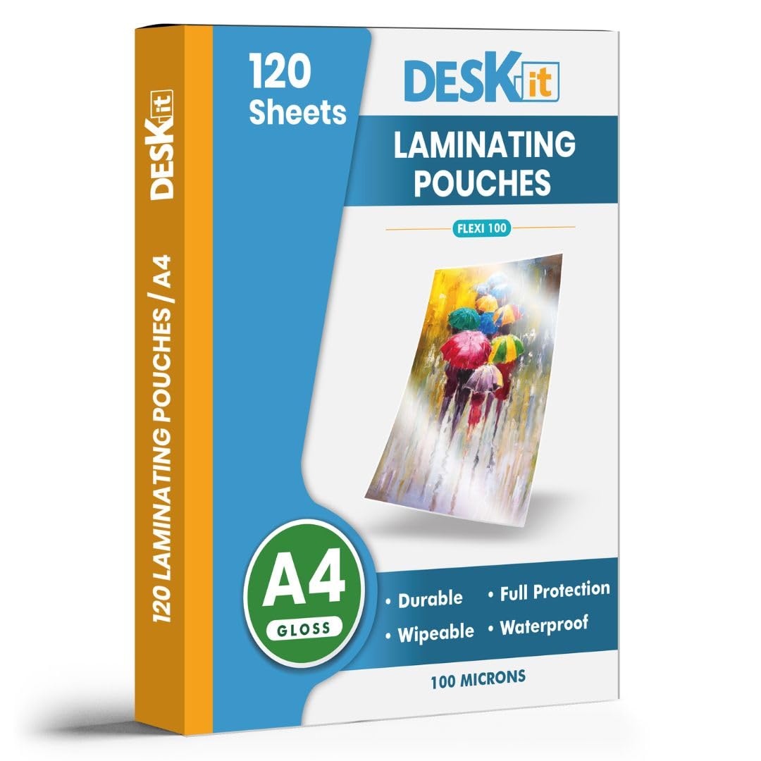 Deskit Laminating Pouches A4, Glossy, 120 Sheets, 100 Microns - Clear and Durabl