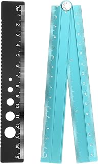 Generic Folding and Straight Ruler Kit 30/15cm Metric Aluminum Alloy Protractor Foldable Angle Wave Edge Rulers with Hollow Circle for Home Classroom Office, Light Blue