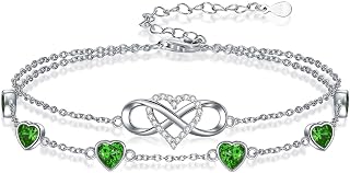 Infinity Heart Birthstone Charm Link Anklets/Bracelets for Women 925 Sterling Silver Adjustable Anniversary Birthday Gifts Mother's Day Jewelry Gift for Mom Women Wife Her Friends