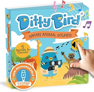 Ditty Bird | Interactive Safari Animal Sound Book | Jungle Animals | Musical Books for Toddlers 1-3 | Board Book with Sounds
