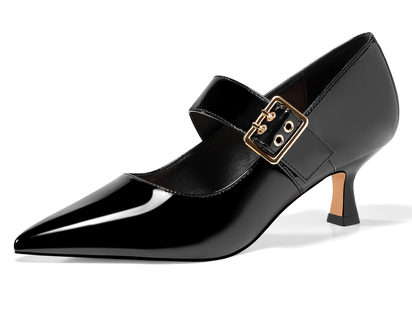 Coutgo Womens Kitten Heels Mary Jane Shoes Closed Pointed Toe Dress Shoes Buckle