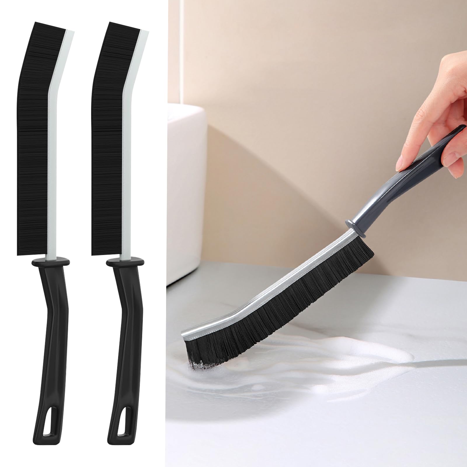 Set of 2 Narrow Crevice Cleaning Brush with Stiff Bristles and Handle for Home D