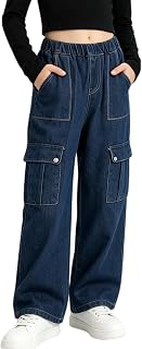 Rolanko Girls Jeans Wide Denim Trousers Elastic Waist for Children