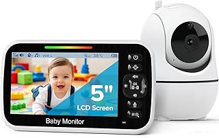 GoodBaby 5" Baby Monitor with Camera and Audio No WiFi | 30H Battery Life,1000ft Range, Remote PTZ, Auto Night Vision, Room Temperature, Two-Way Audio, Lullabies, Portable for Travel