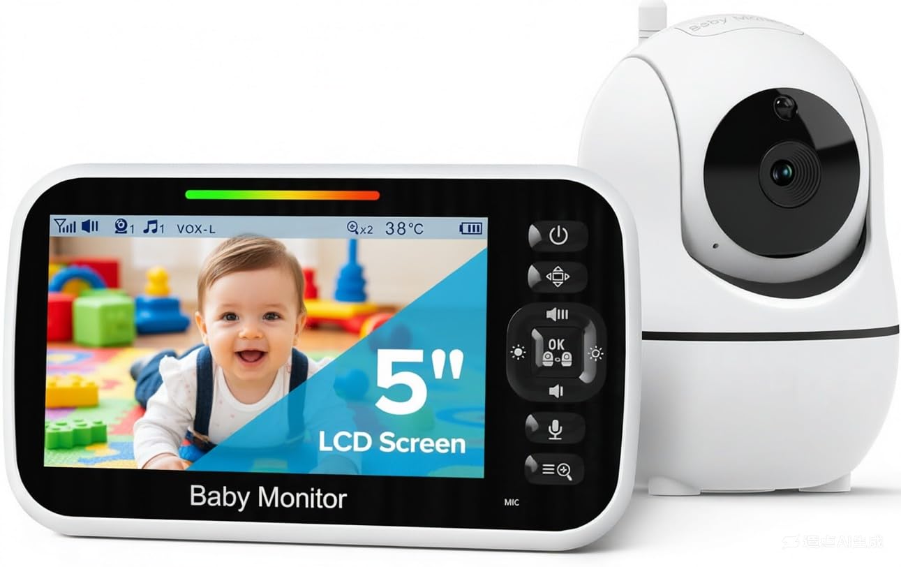 GoodBaby 5" Baby Monitor with Camera and Audio No WiFi | 30H Battery Life,1000ft
