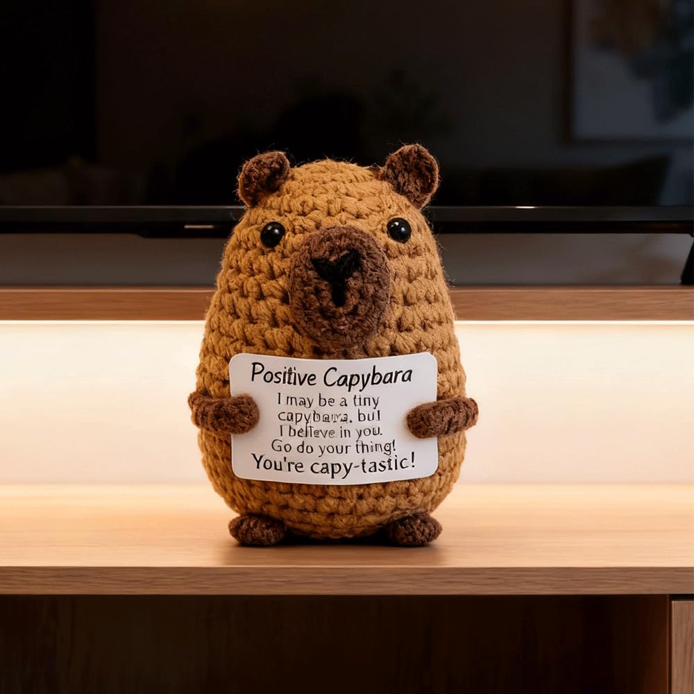 Positive Energy Crochet Capybara Ornament with Encouragement Card Cute Knitting 