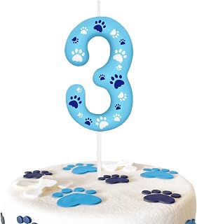 Blue Dog Paw 3rd Birthday Number Candles, Number 3 Candle Cake Toppers for Dog Lovers Themed Parties, 3rd Birthday Cake Candles for Boys and Girls, Kids Party Supplies