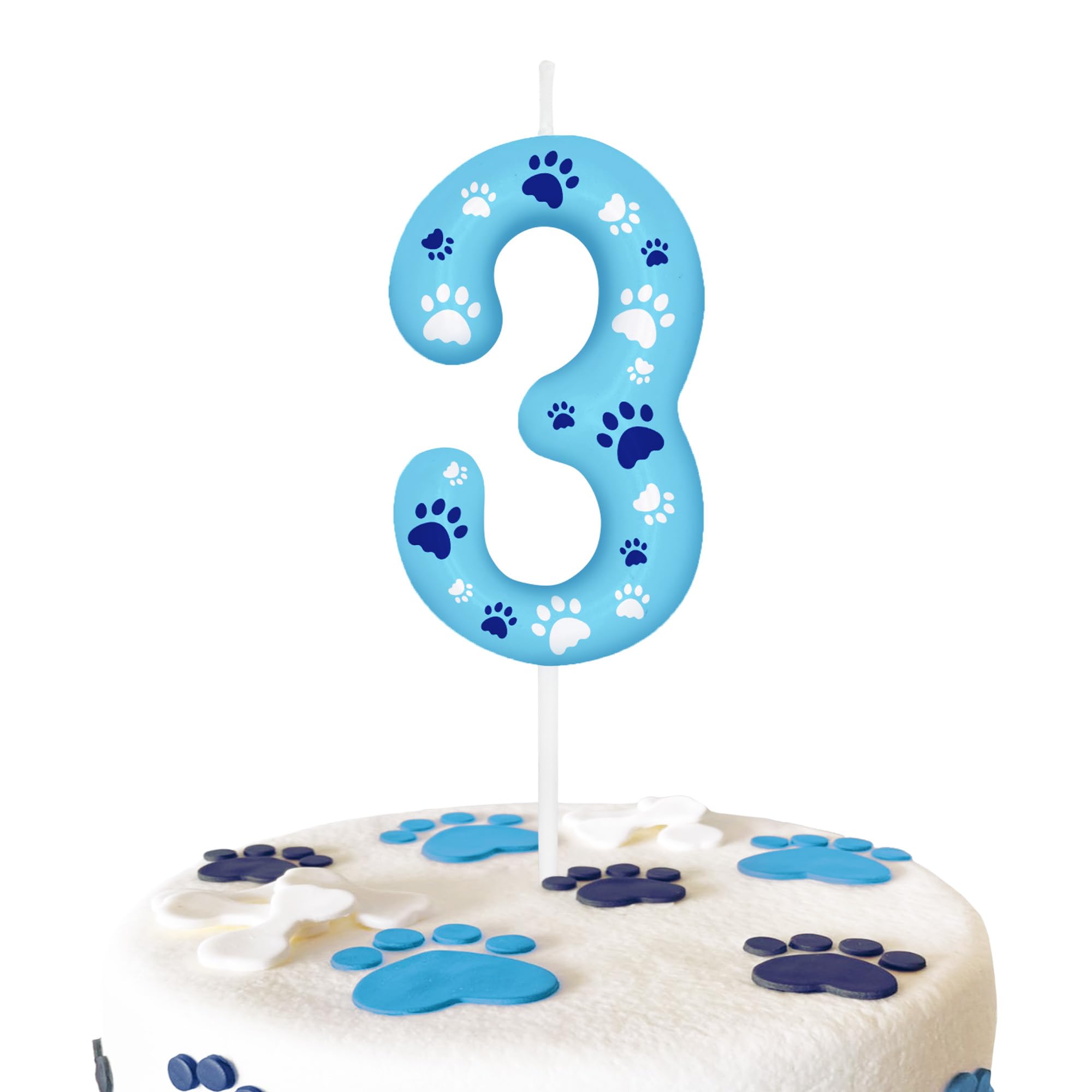 Blue Dog Paw 3rd Birthday Number Candles, Number 3 Candle Cake Toppers for Dog L