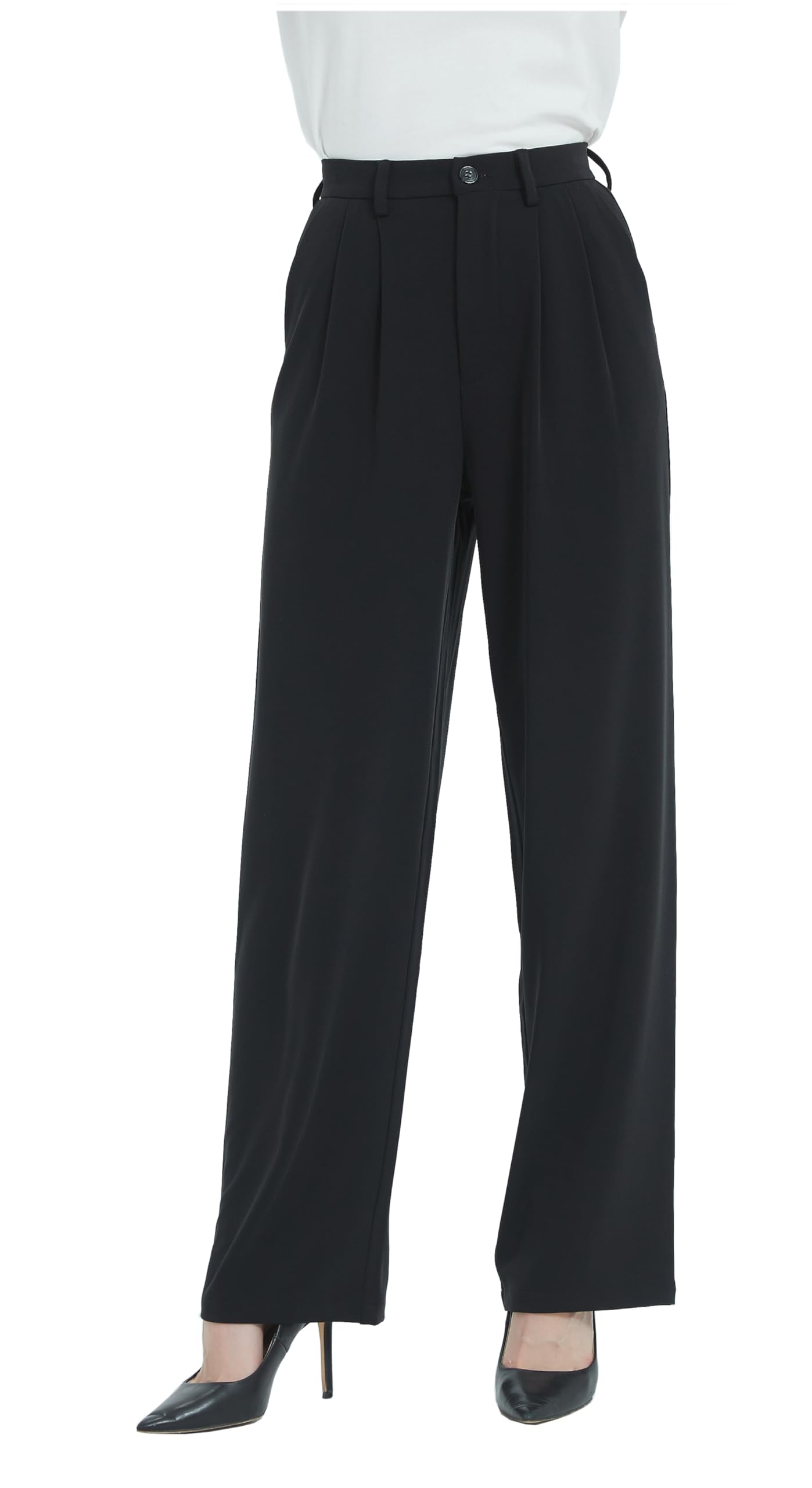 Tronjori Women High Waist Casual Straight Leg Trousers Office Work Trousers Work