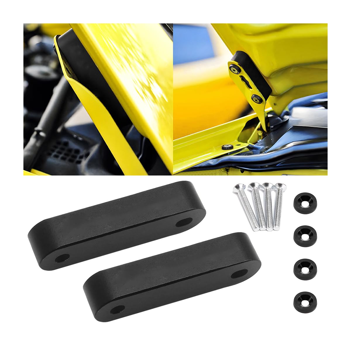 zipelo Car Hood Spacer Riser Kit, Aluminum Alloy Front Hood Vent Spacer Modifica