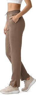 ODODOS Women's Modal Soft Split-Hem High Waist Pants with Pockets Adjustable Shockcord Casual Lounge Pants
