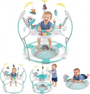 HONEY JOY Baby Bouncer Activity Center, Infant Jumper and Table w/ 360° Rotary Seat, 3 Adjustable Heights, Mat, Music, Lights, Sounds &amp; Developmental Toys, Activity Center for Babies 6+ Months, Blue