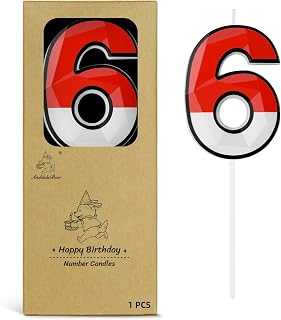 Birthday Candles with Anime Themed, 2.76 Inch Number 6 Candles, Red White Numeral Candles, Cake Topper Decorations for Boys Girls Cartoon Themed Birthday Party Supplies