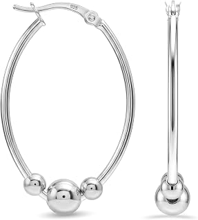 LeCalla 925 Sterling Silver Bead Ball Hoop Earrings | Classic Sleeper Drop Beaded Earrings | Click-Top Cape Style Hoop Earrings for Women | Lightweight Hypoallergenic Hoops Jewelry Gifts
