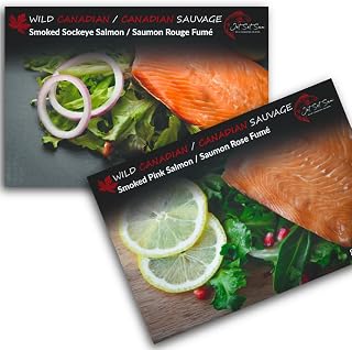 Wild Caught Canadian Pacific Smoked Sockeye Salmon and Pink Salmon Filet 2 Pack Gift All Natural From Vancouver BC