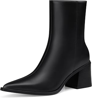 CELLENZ Botines de tacón para mujer: botas de tacón grueso de 2.5 pulgadas, botas cortas puntiagudas de moda, botines de otoño e invierno para elegantes, oficina, negocios, casual, fin de semana