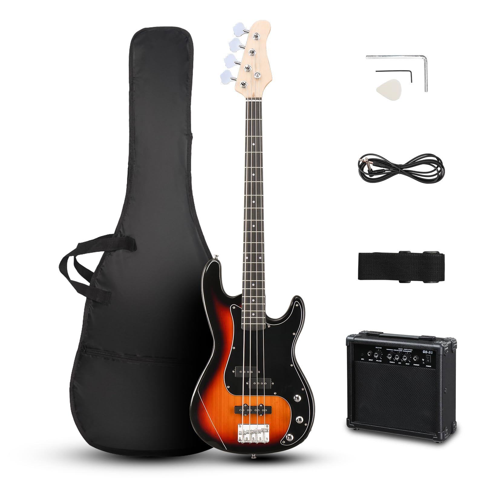 Ktaxon 4 String Bass Guitar, Full-Size Electric Bass Guitar Kit(Sunset) | Includ