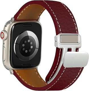 Cinturino magnetico in pelle per Apple Watch 46 mm, 45 mm, 44 mm, 42 mm, 41 mm, 40 mm, 38 mm, cinturino di ricambio per uomo e donna, iWatch Series 10/9/8/7/6/5/4/3/2/1/SE/Ultra