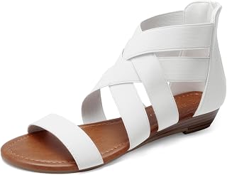 DREAM PAIRS Elastic Strappy Flats Sandals Womens Open Toe Summer Beach Low Wedges Shoes ELASTICA8