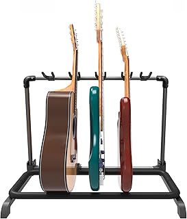 GUITTO Multi Guitar Rack Stand, Foldable Universal Display Holder for 5 Guitars, Heavy Duty Floor Organizer with Adjustable Hooks for Acoustic, Electric, and Bass, for Home, Stage, and Studio (GGS-07)