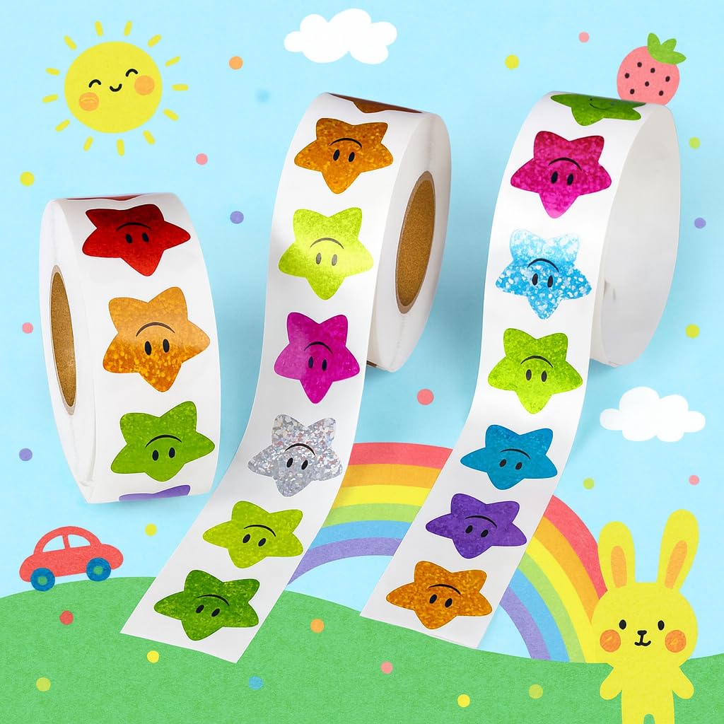500 Pcs Self Adhesive Star Sticker Roll, 1" Decorative Foil Labels for Reward Ch
